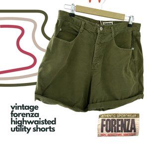 Vintage Forenza Army Green Utility Shorts High Waisted in Size 14 w/ 9" inseam